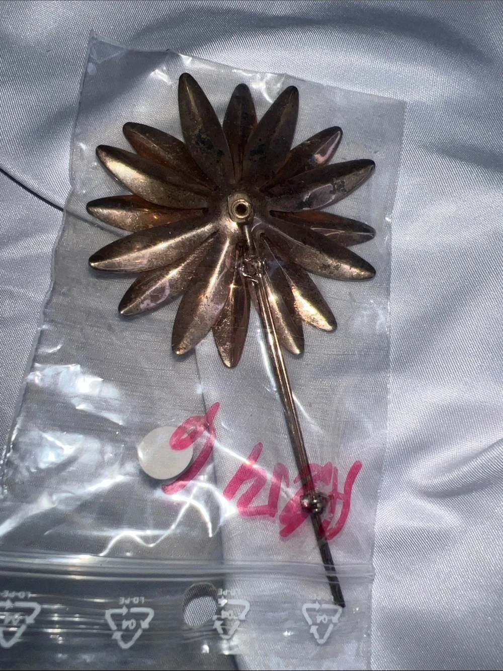 Vintage Copper-Tone Floral Stick Pin with Red Center